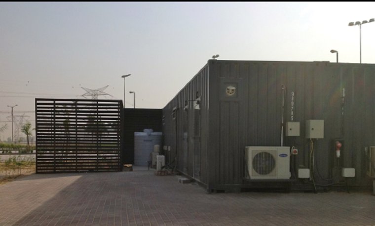 <b>Meydan Golf café</b> — the first container venue in the Middle East, 2011. Still in daily use.